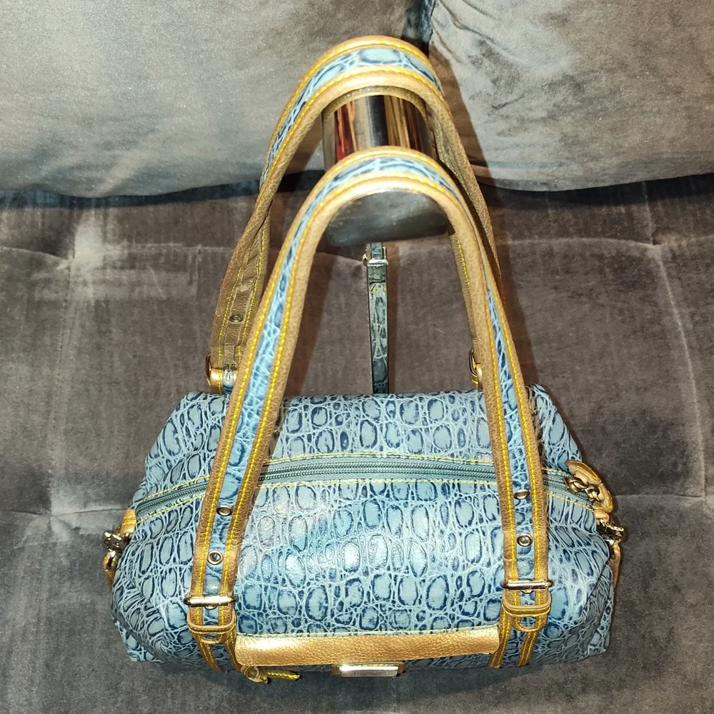 Sharif Blue and Gold Embossed Shoulder Bag - Picture 11 of 16